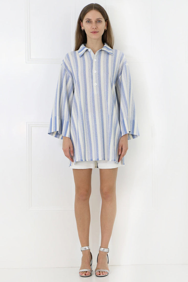 JIL SANDER RTW OVERSIZED STRIPE POLO SHIRT 3/4SL BLUE