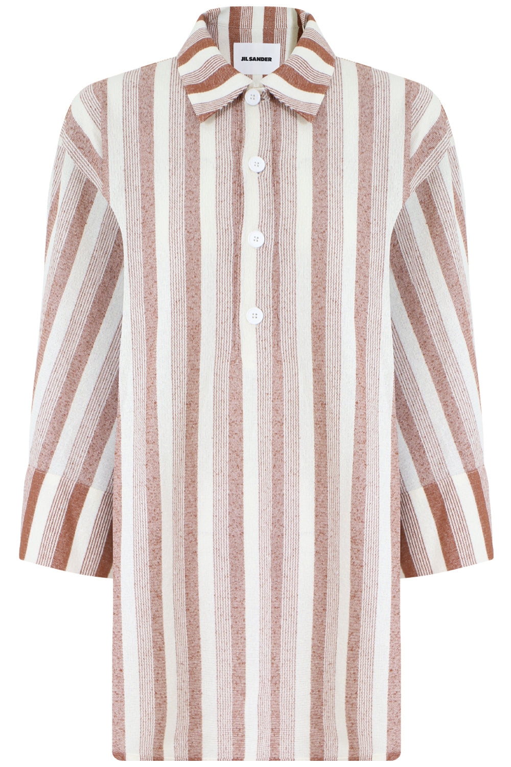 JIL SANDER RTW OVERSIZED STRIPE POLO SHIRT 3/4SL BRICK