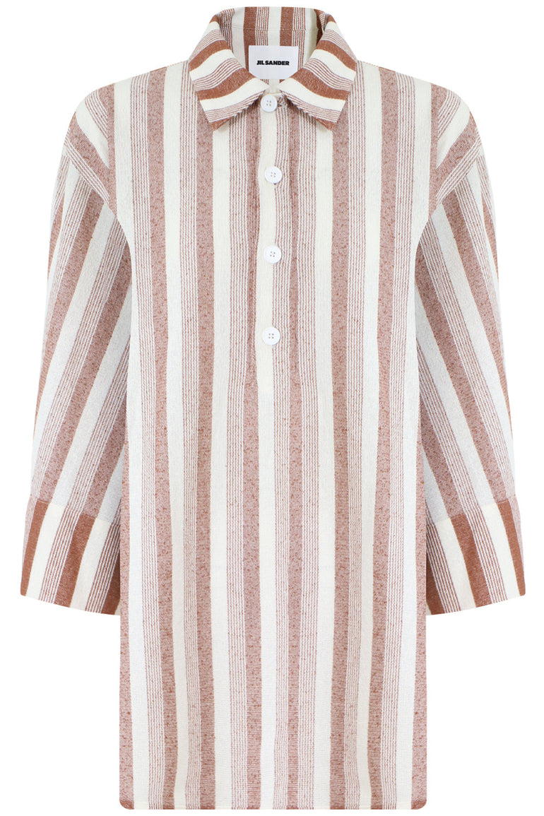 JIL SANDER RTW OVERSIZED STRIPE POLO SHIRT 3/4SL BRICK