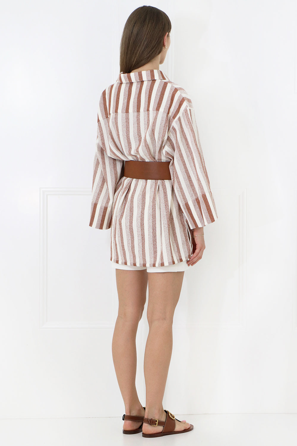 JIL SANDER RTW OVERSIZED STRIPE POLO SHIRT 3/4SL BRICK