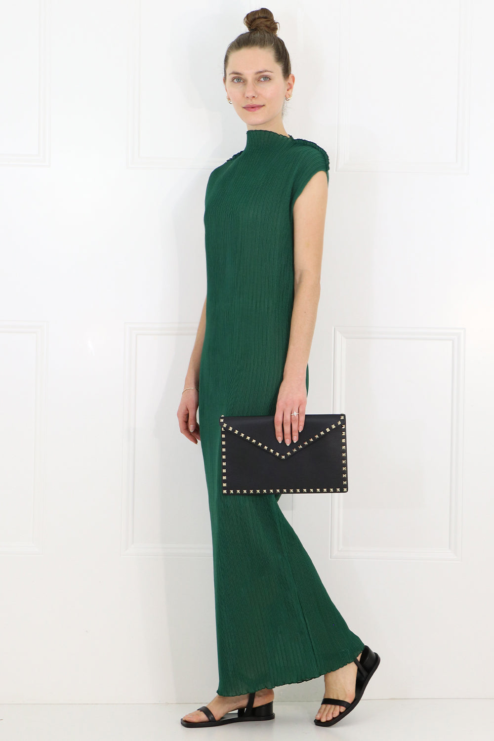 JIL SANDER RTW PLISSE MAXI DRESS CAP/SL GREEN