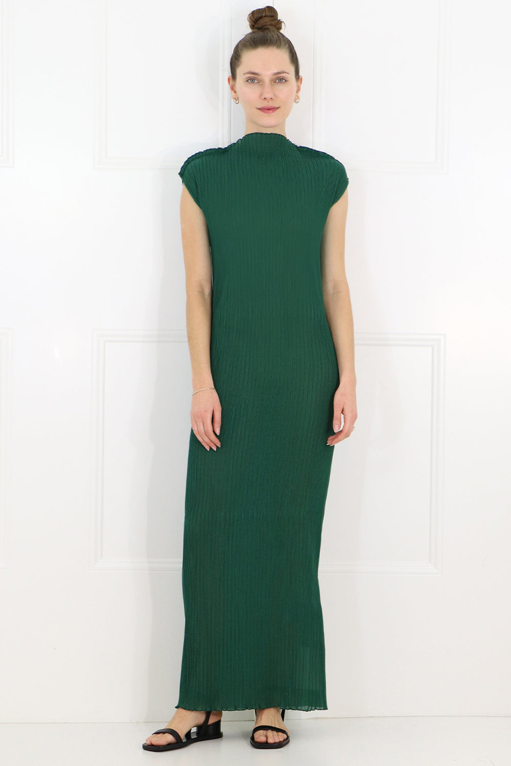 JIL SANDER RTW PLISSE MAXI DRESS CAP/SL GREEN