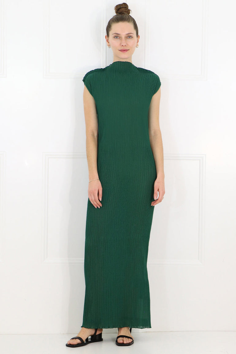 JIL SANDER RTW PLISSE MAXI DRESS CAP/SL GREEN