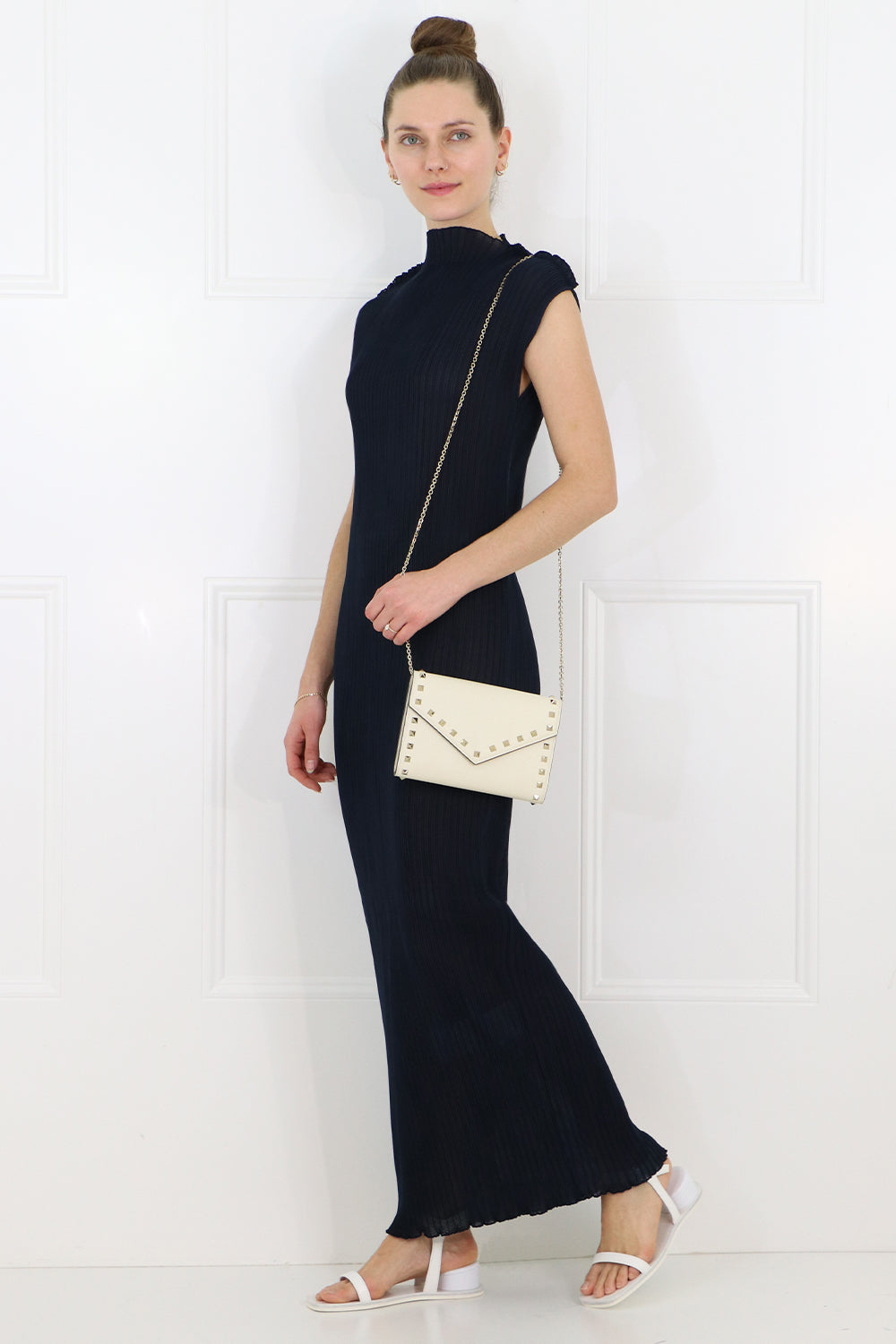 JIL SANDER RTW PLISSE MAXI DRESS CAP/SL NAVY
