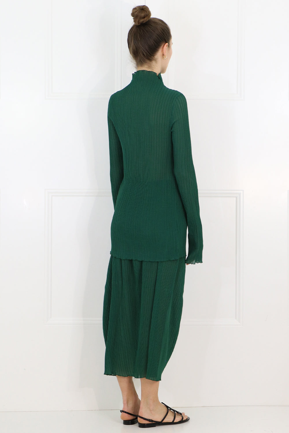 JIL SANDER RTW PLISSE MIDI SKIRT GREEN