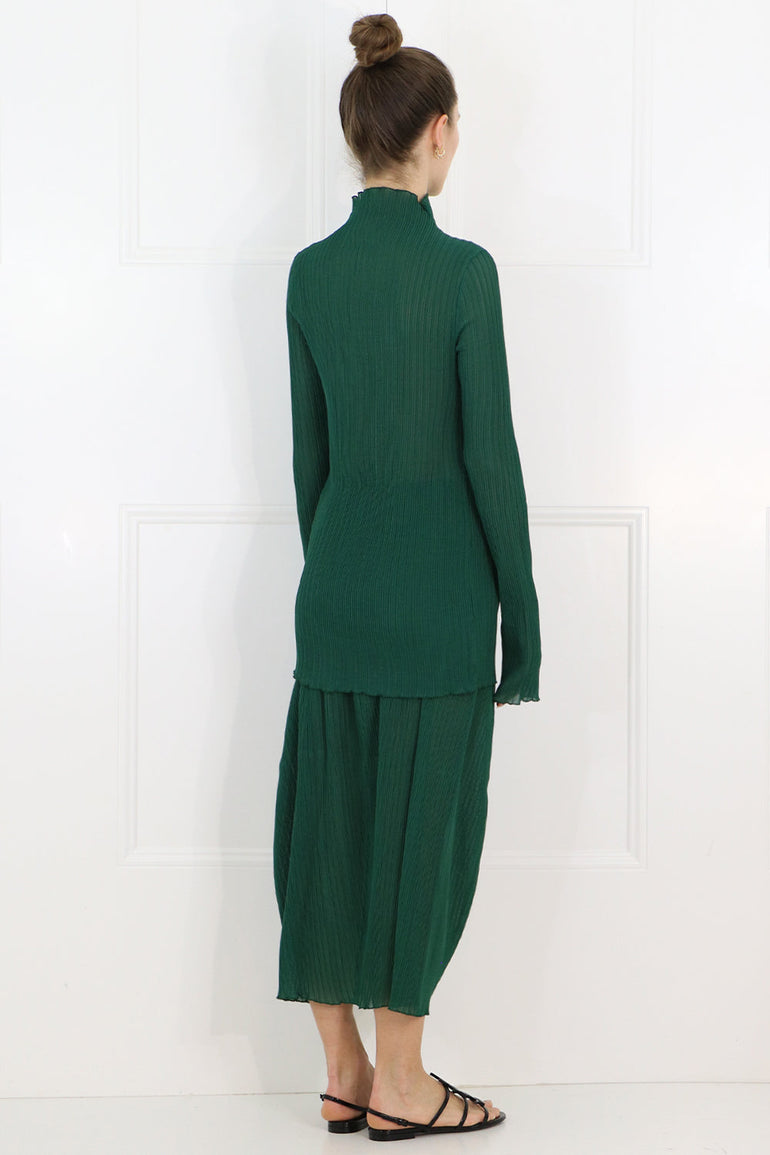 JIL SANDER RTW PLISSE MIDI SKIRT GREEN