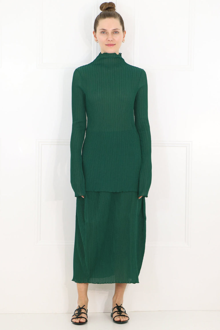 JIL SANDER RTW PLISSE MIDI SKIRT GREEN