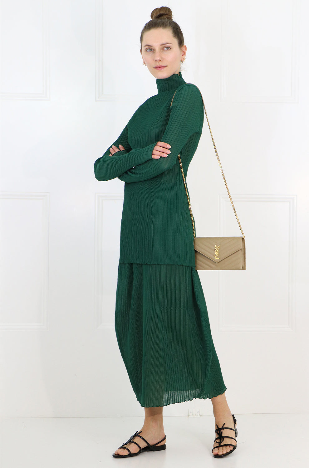 JIL SANDER RTW PLISSE MIDI SKIRT GREEN