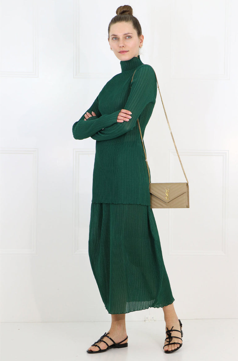 JIL SANDER RTW PLISSE MIDI SKIRT GREEN