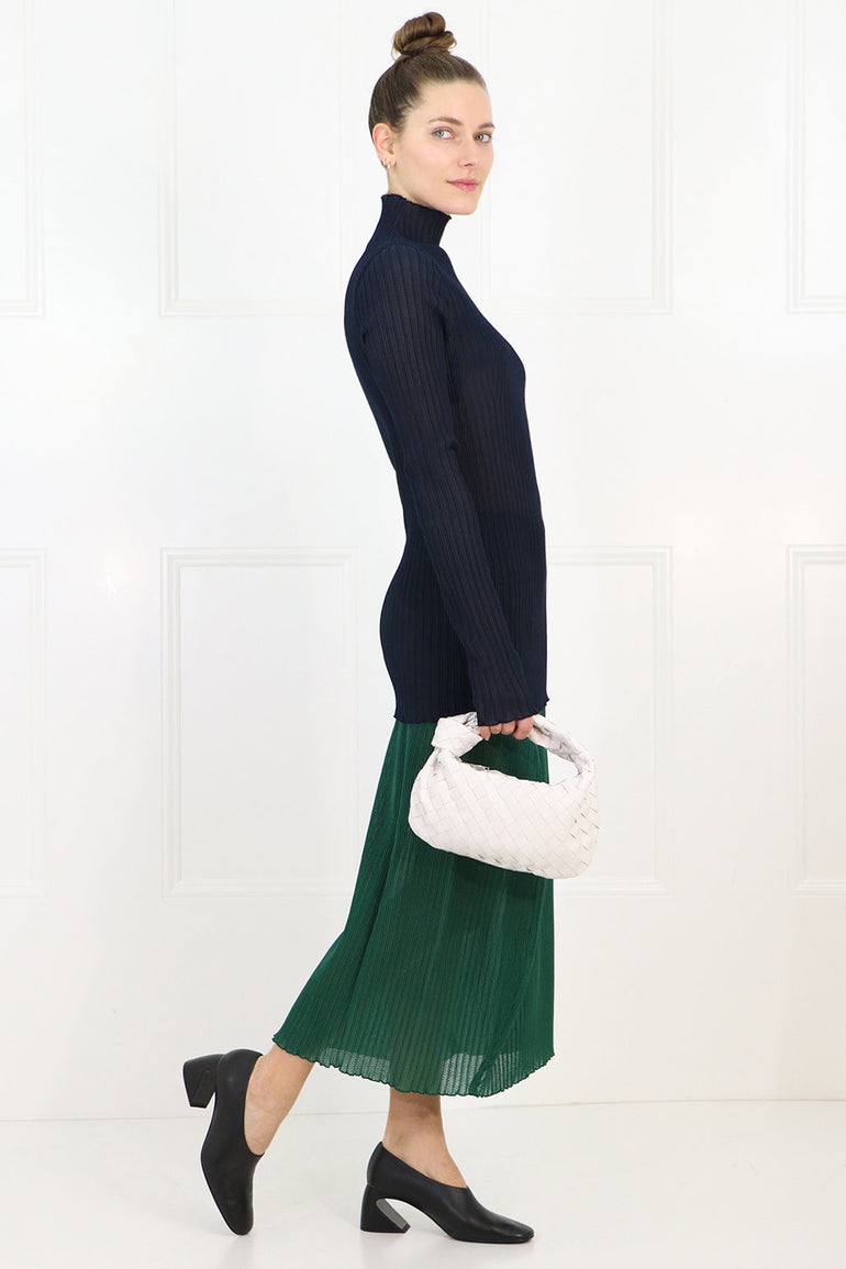 JIL SANDER RTW PLISSE MIDI SKIRT GREEN