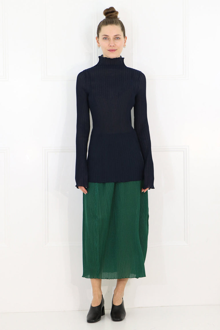 JIL SANDER RTW PLISSE MIDI SKIRT GREEN