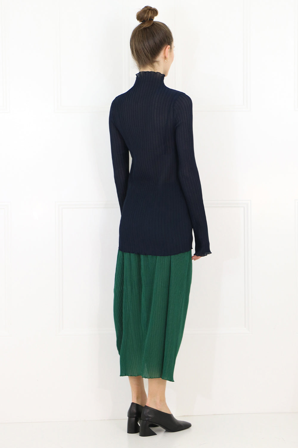 JIL SANDER RTW PLISSE MIDI SKIRT GREEN