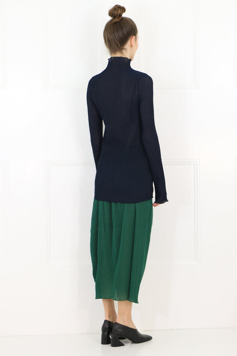 JIL SANDER RTW PLISSE MIDI SKIRT GREEN