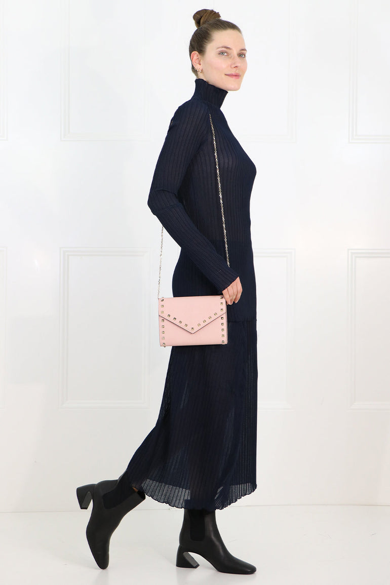 JIL SANDER RTW PLISSE MIDI SKIRT NAVY