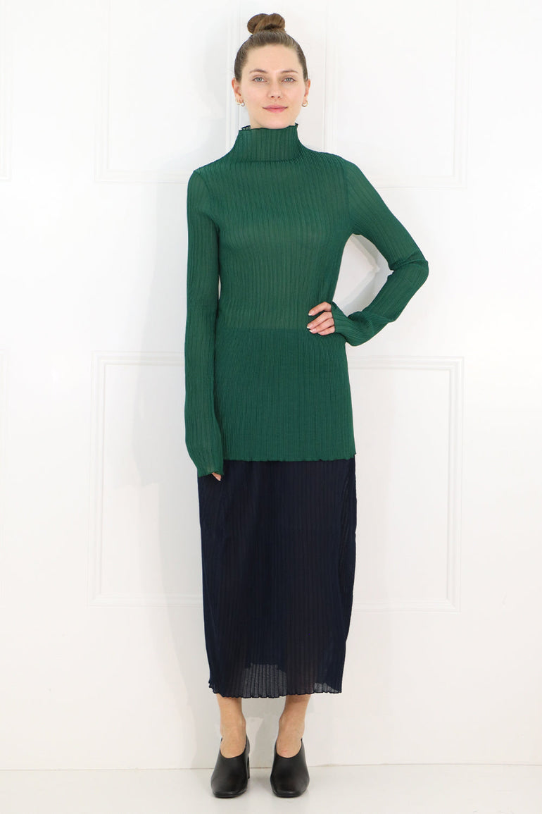 JIL SANDER RTW PLISSE MIDI SKIRT NAVY