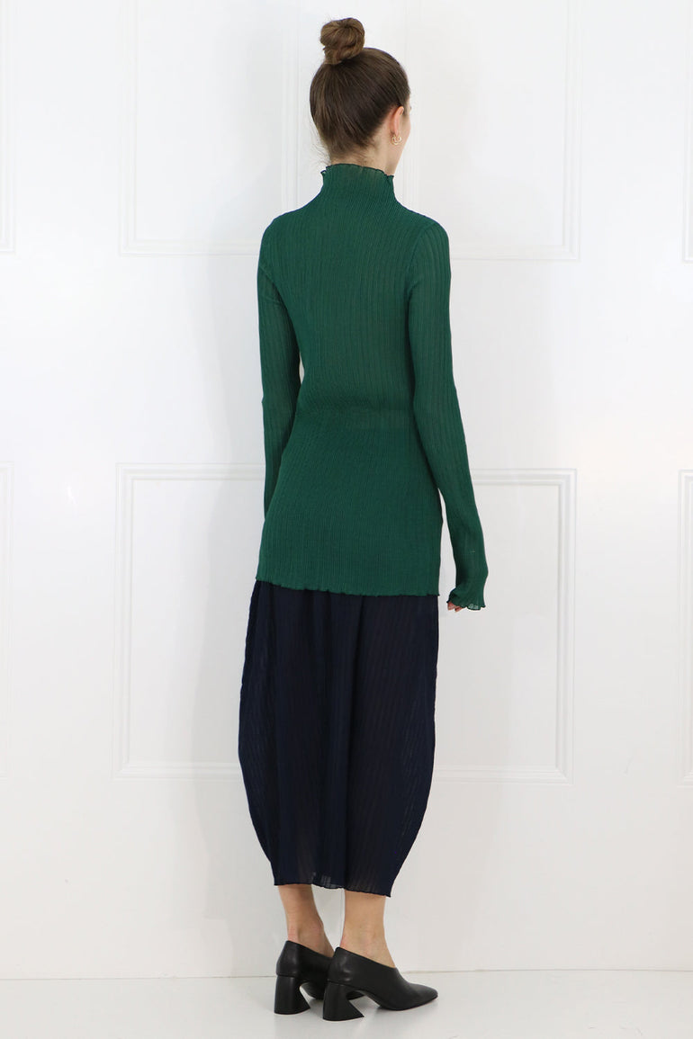 JIL SANDER RTW PLISSE MIDI SKIRT NAVY