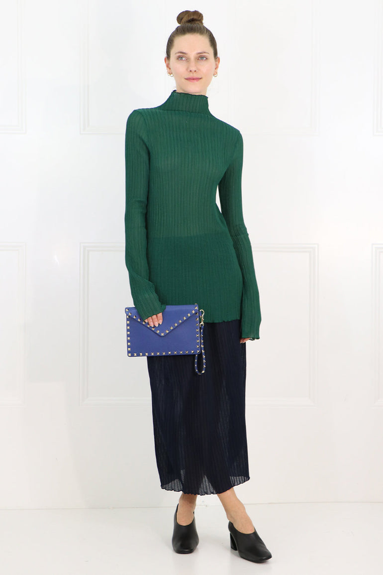 JIL SANDER RTW PLISSE MIDI SKIRT NAVY