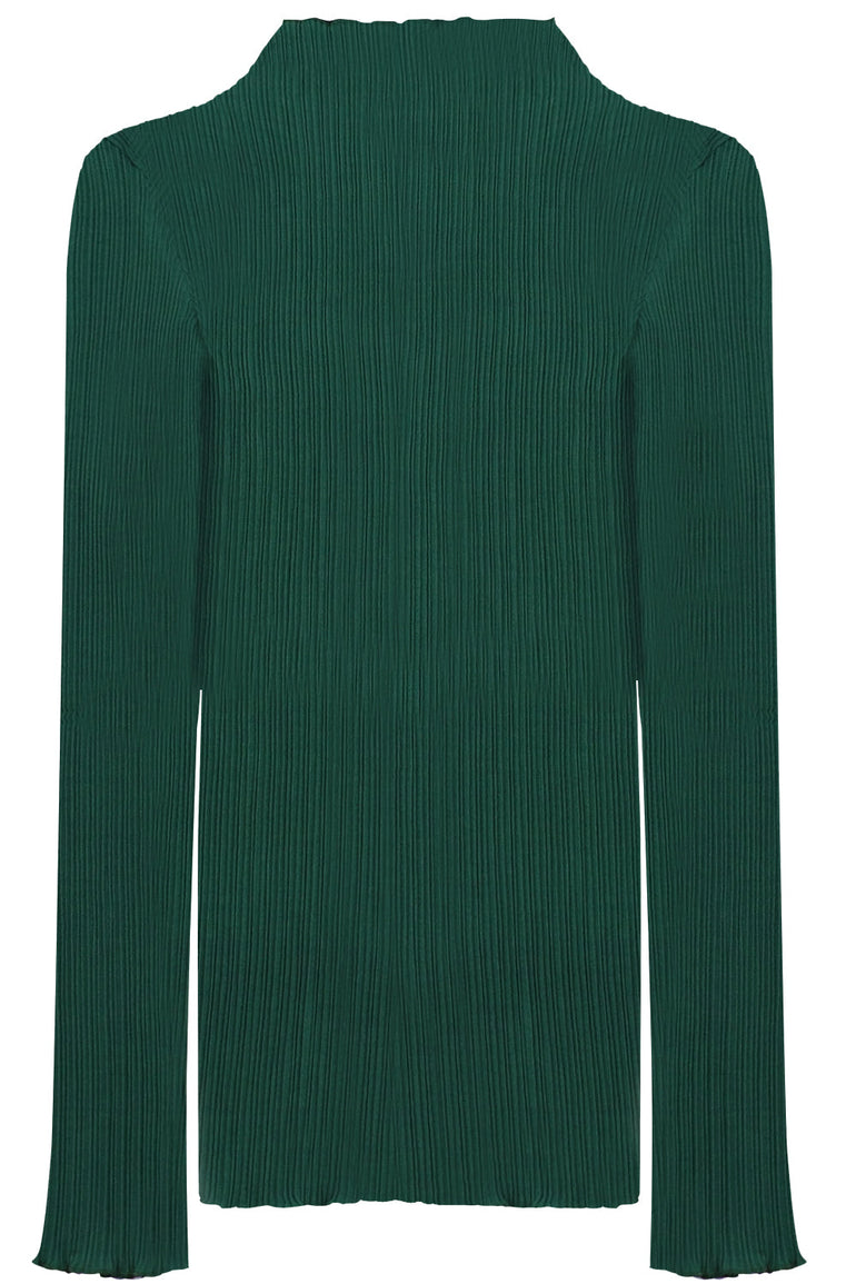 JIL SANDER RTW PLISSE TURTLENECK TOP L/S GREEN