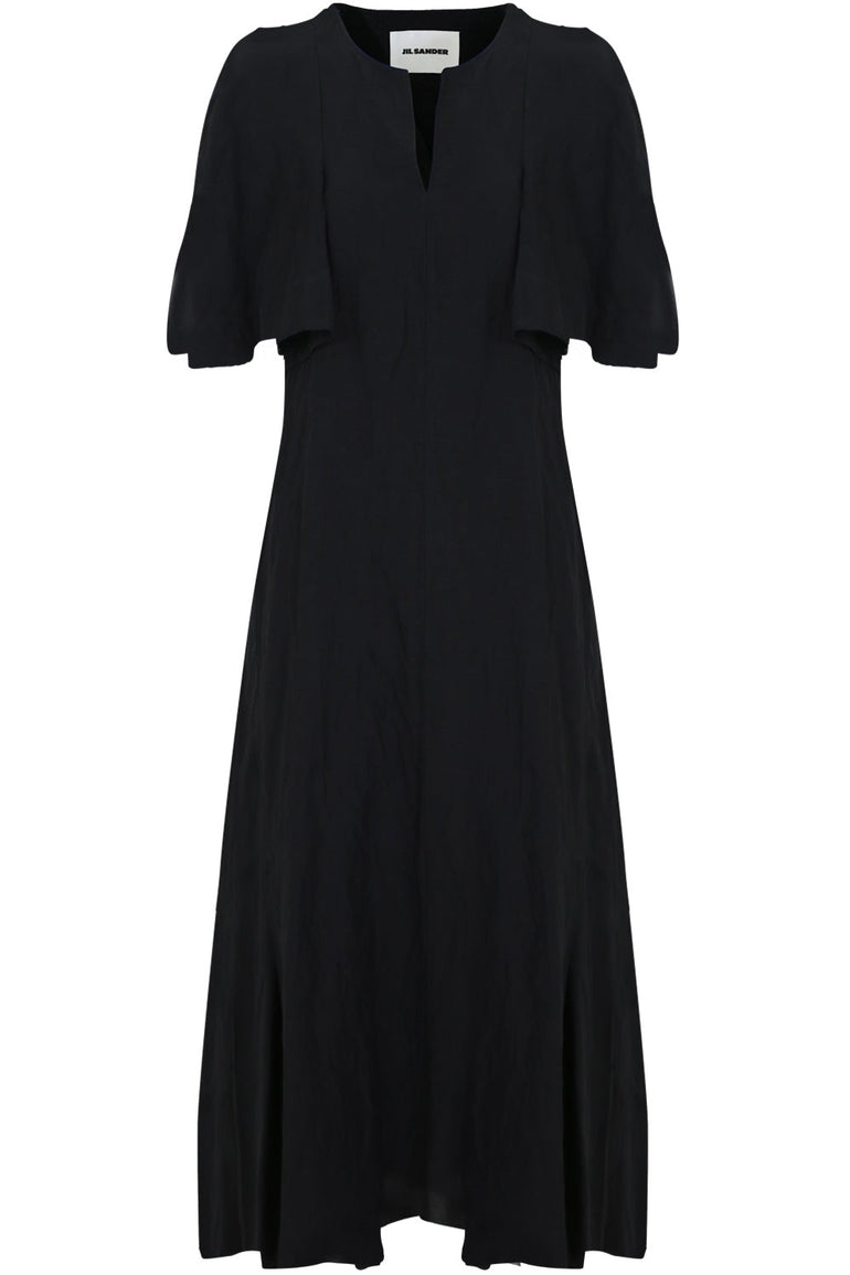 JIL SANDER RTW SIDE PLEAT MAXI DRESS S/S BLACK