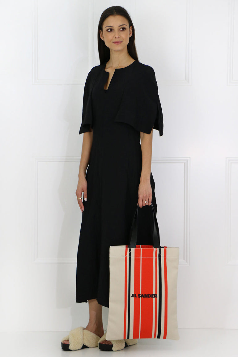 JIL SANDER RTW SIDE PLEAT MAXI DRESS S/S BLACK