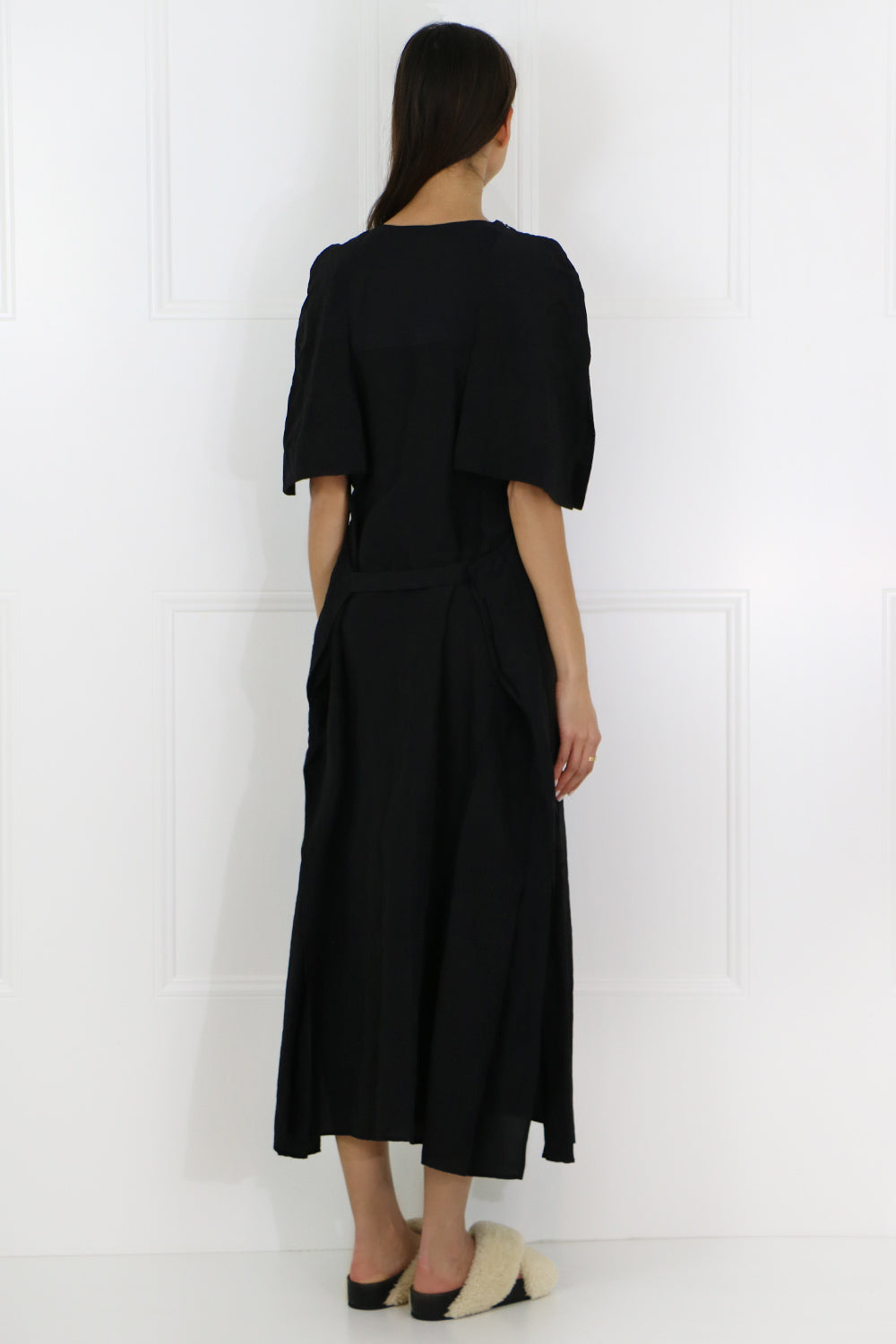 JIL SANDER RTW SIDE PLEAT MAXI DRESS S/S BLACK