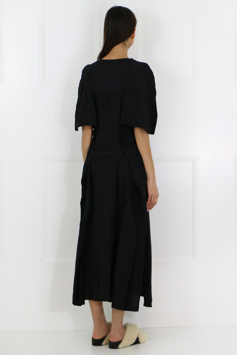 JIL SANDER RTW SIDE PLEAT MAXI DRESS S/S BLACK