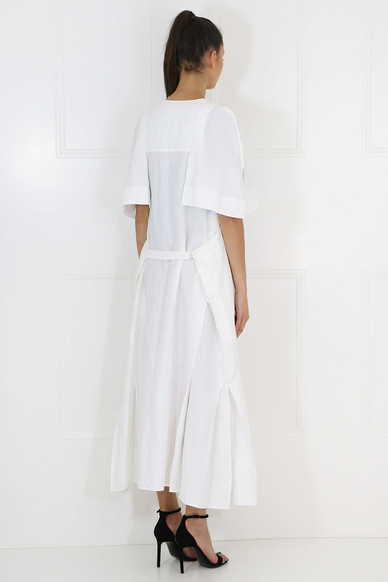 JIL SANDER RTW SIDE PLEAT MAXI DRESS S/S WHITE