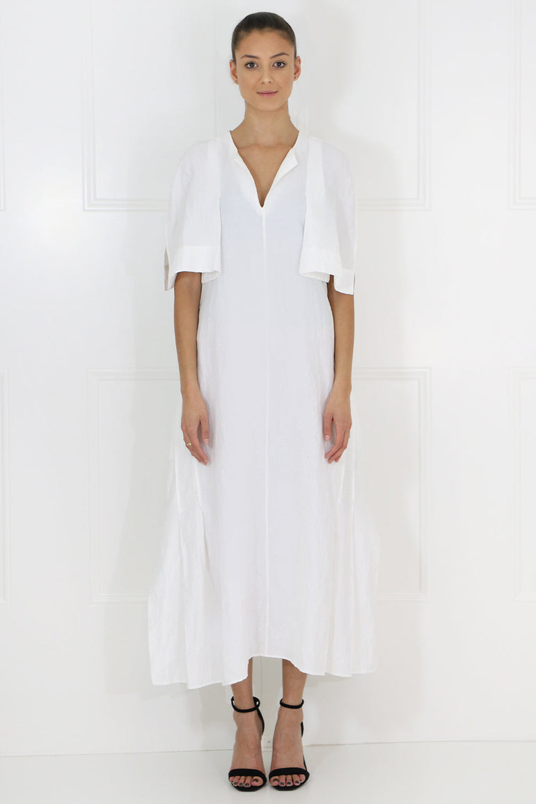 JIL SANDER RTW SIDE PLEAT MAXI DRESS S/S WHITE