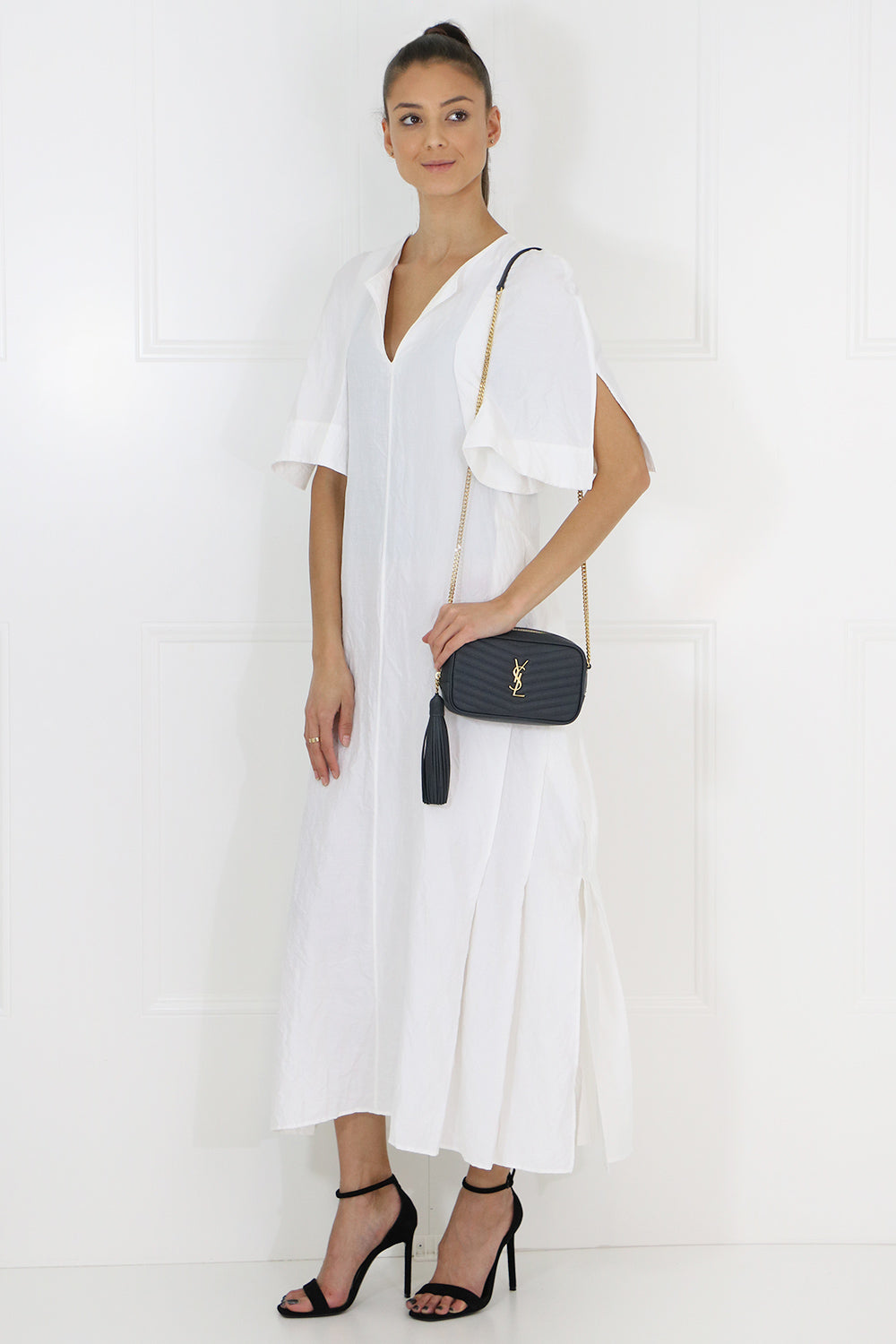 JIL SANDER RTW SIDE PLEAT MAXI DRESS S/S WHITE