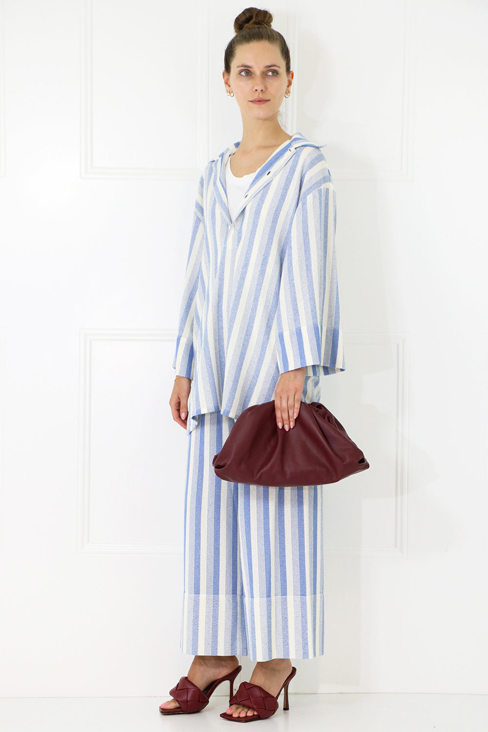 JIL SANDER RTW STRIPED CROPPED PANTS BLUE