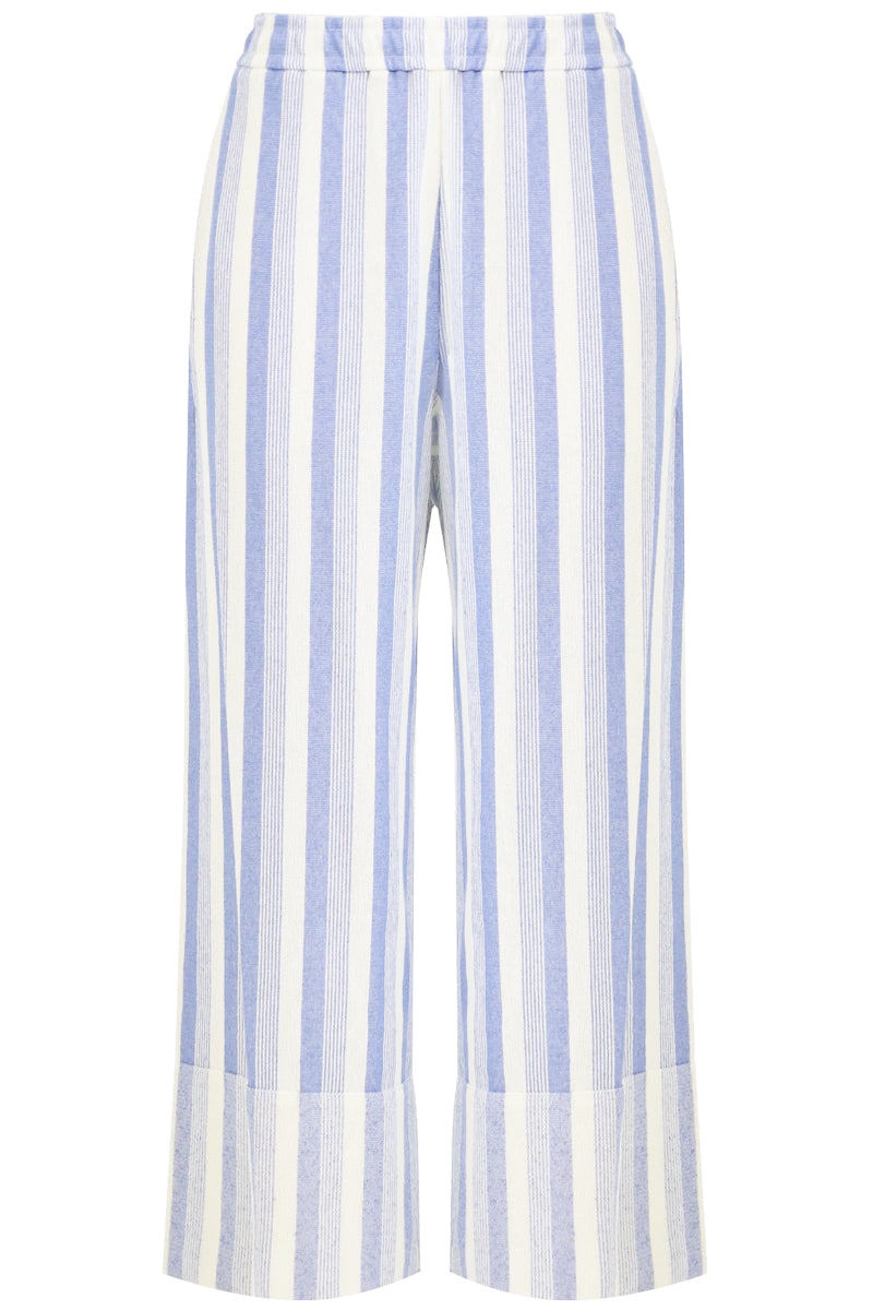 JIL SANDER RTW STRIPED CROPPED PANTS BLUE