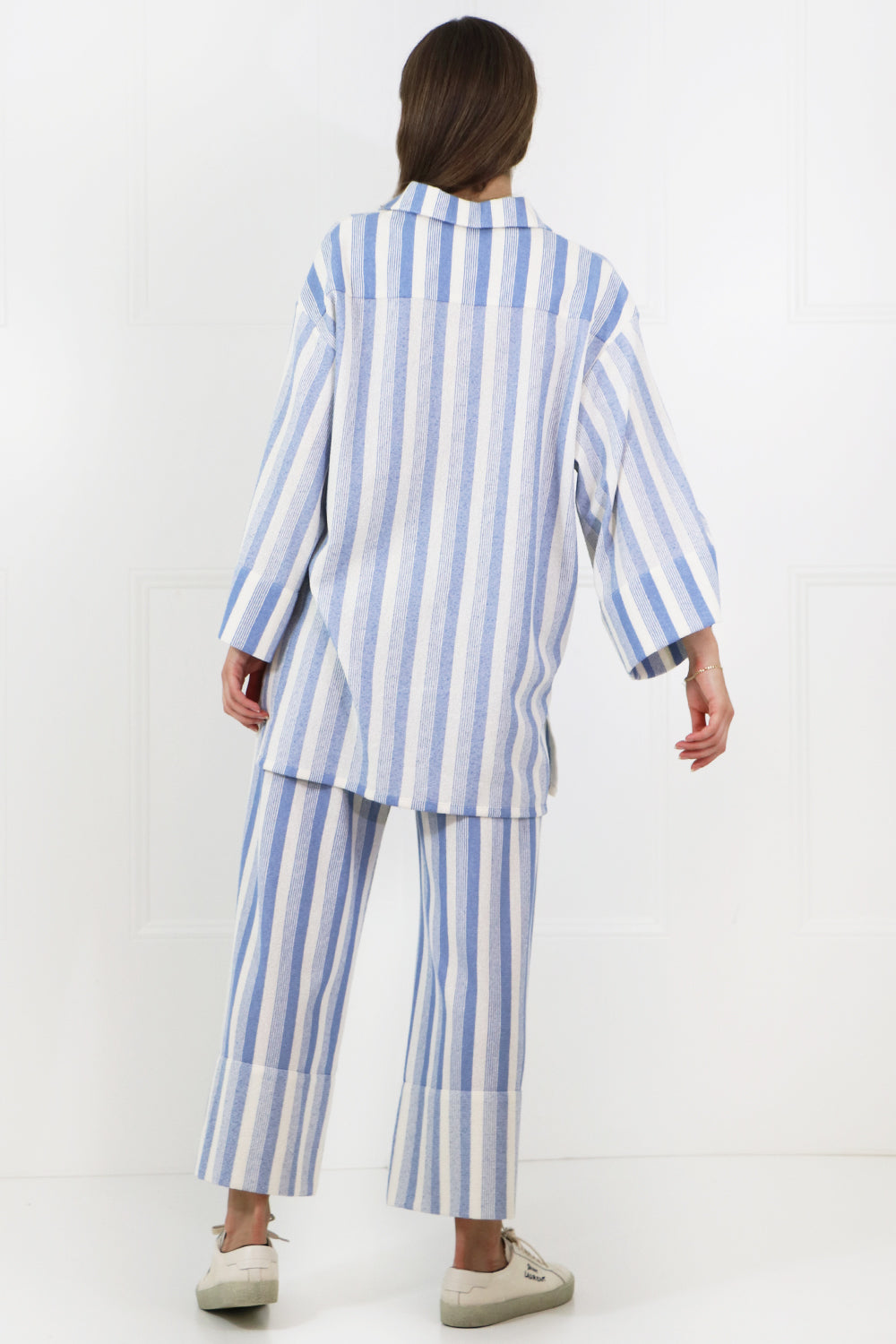 JIL SANDER RTW STRIPED CROPPED PANTS BLUE