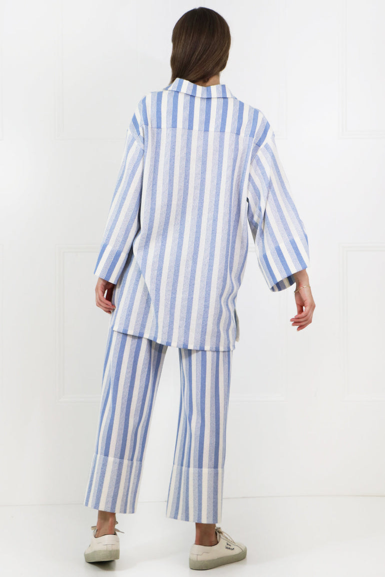 JIL SANDER RTW STRIPED CROPPED PANTS BLUE