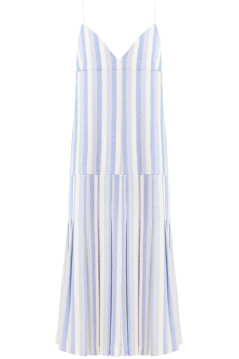 JIL SANDER RTW STRIPED SLIP DRESS WITH BOTTOM PLEAT BLUE