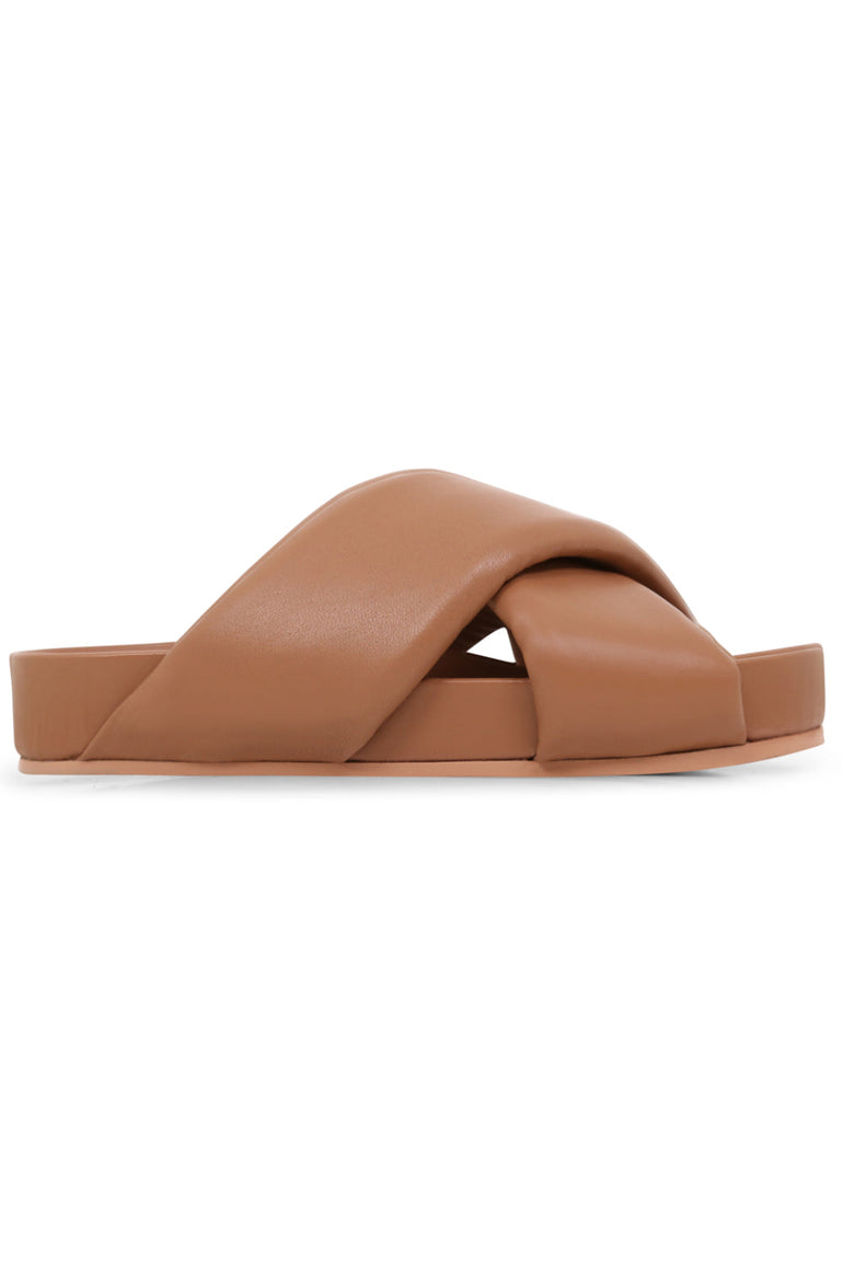 JIL SANDER SHOES CROSSOVER LEATHER SLIDES TAN