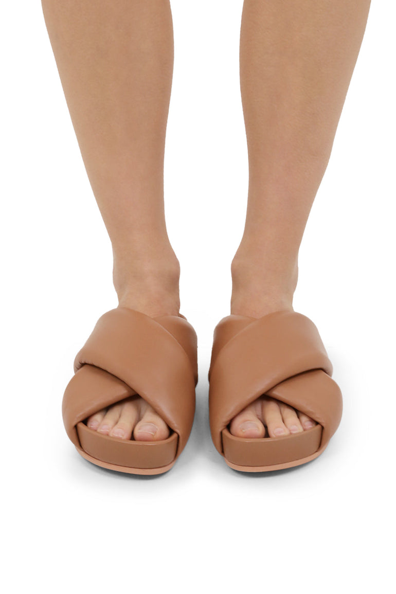 JIL SANDER SHOES CROSSOVER LEATHER SLIDES TAN