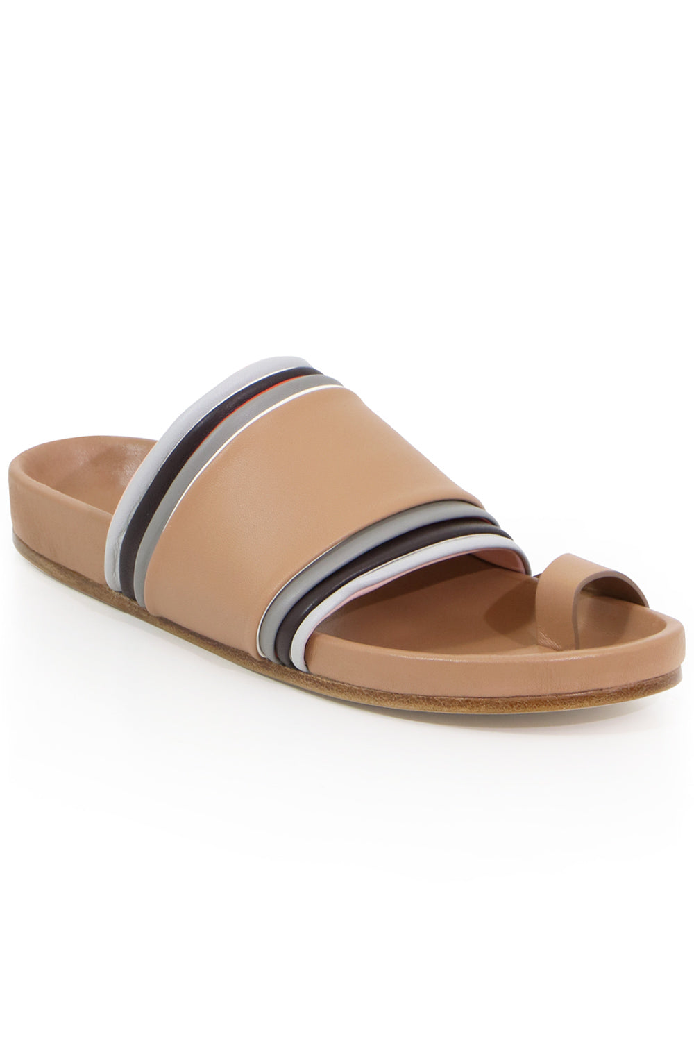 JIL SANDER SHOES LAYERED THONG SLIDE TAN/MULTI