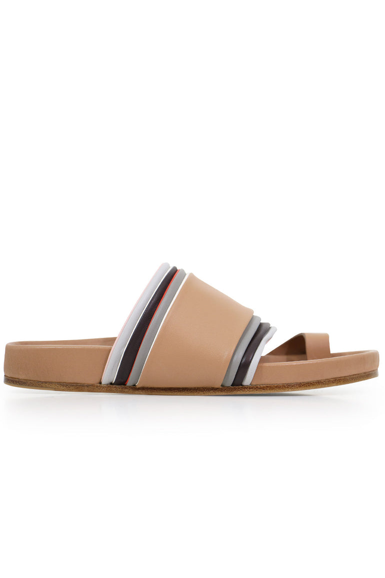 JIL SANDER SHOES LAYERED THONG SLIDE TAN/MULTI