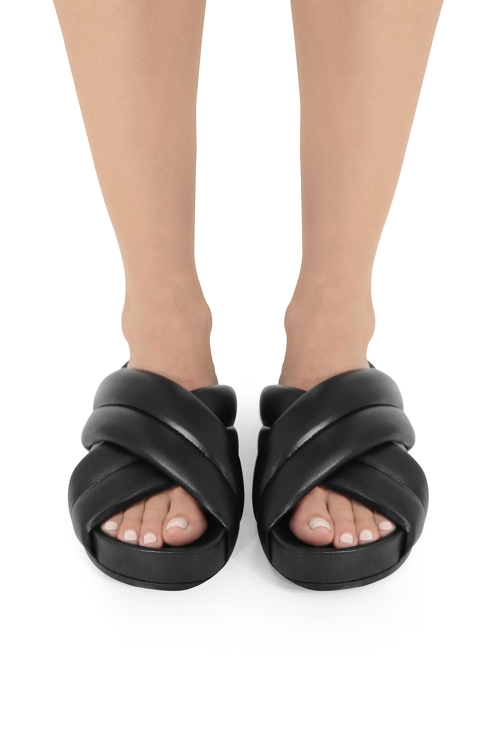 JIL SANDER SHOES LEATHER CROSSOVER SLIDE BLACK