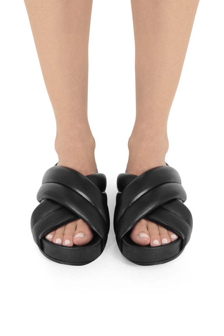 JIL SANDER SHOES LEATHER CROSSOVER SLIDE BLACK
