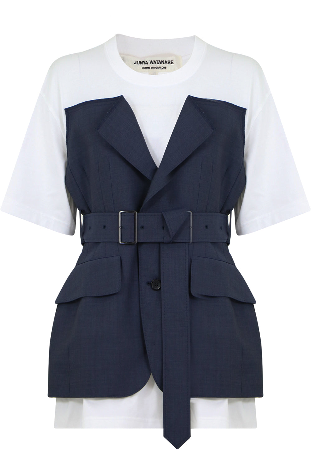 JUNYA WATANABE RTW BELTED BODICE T-SHIRT S/S WHITE/NAVY