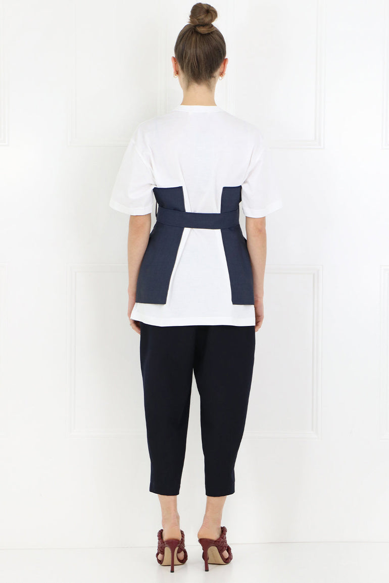 JUNYA WATANABE RTW BELTED BODICE T-SHIRT S/S WHITE/NAVY