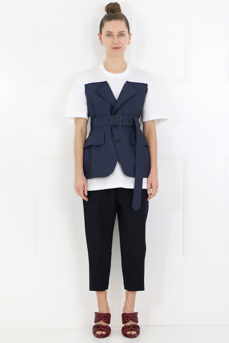 JUNYA WATANABE RTW BELTED BODICE T-SHIRT S/S WHITE/NAVY