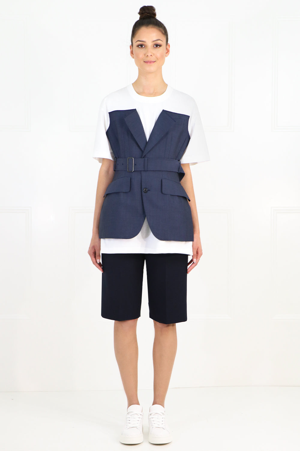 JUNYA WATANABE RTW BELTED BODICE T-SHIRT S/S WHITE/NAVY