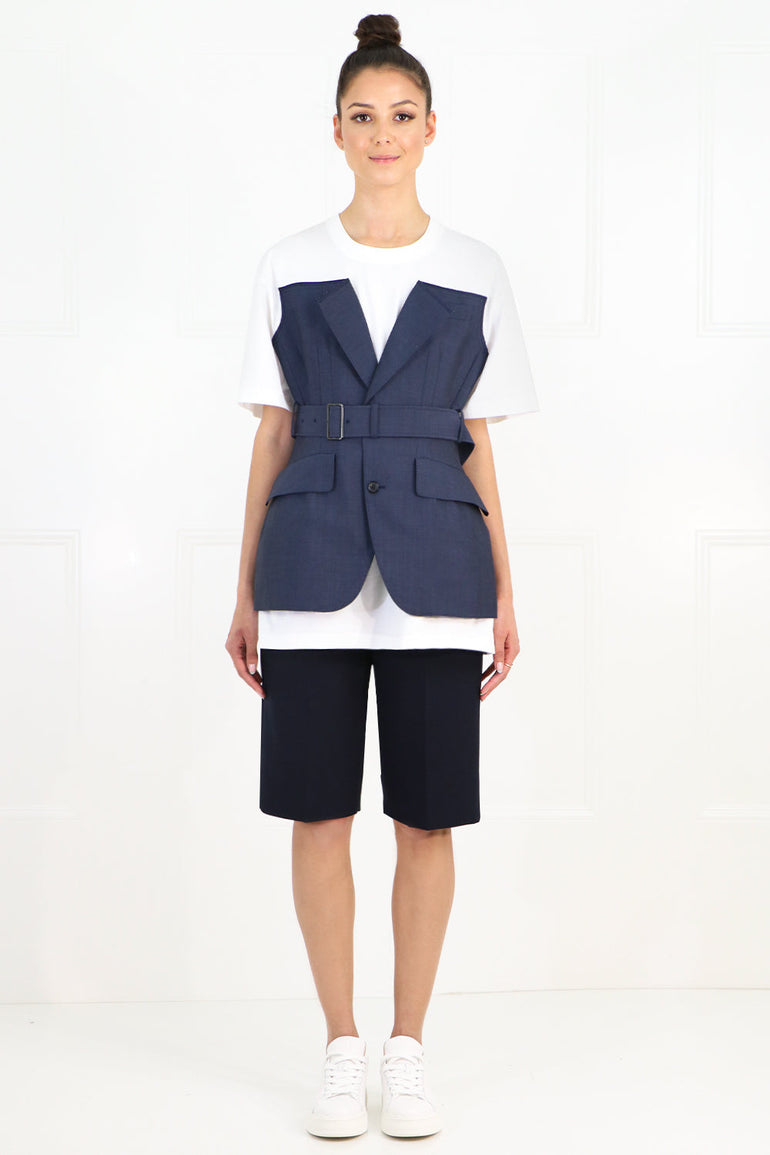 JUNYA WATANABE RTW BELTED BODICE T-SHIRT S/S WHITE/NAVY