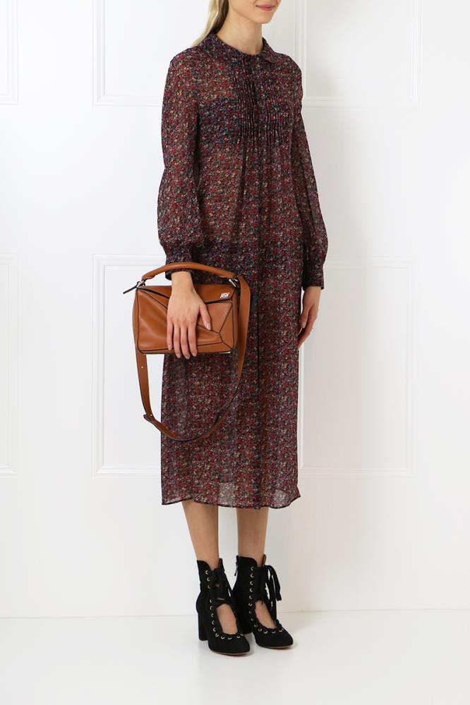JUNYA WATANABE RTW COLLARED FLORAL PRINT SHIRT DRESS BLACK
