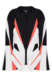 JUNYA WATANABE RTW FITTED WAIST JACKET WITH FLARE SLEEVES | BLACK/WHITE/FLURO ORANGE