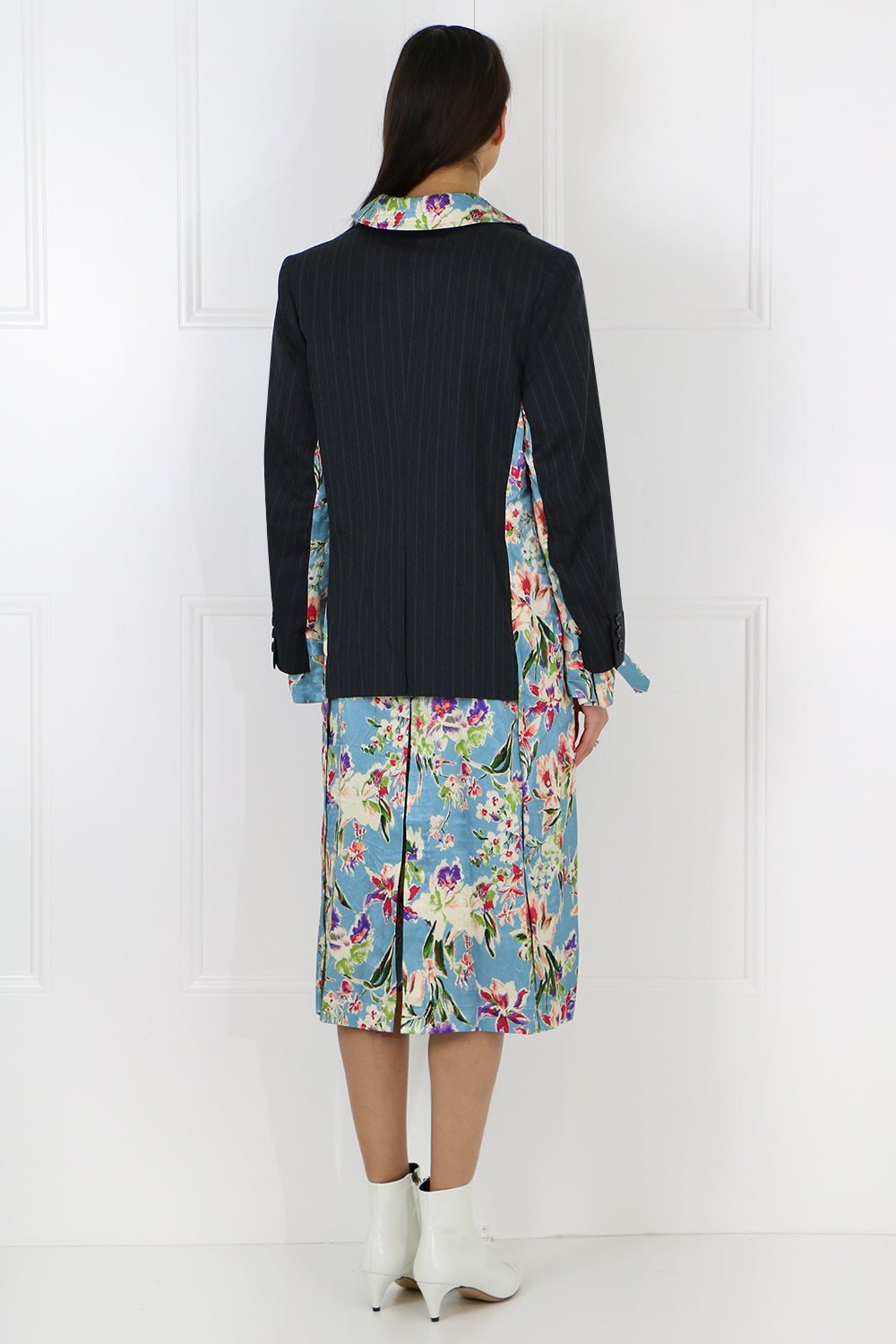 JUNYA WATANABE RTW FLORAL PRINT JACKET DRESS NAVY