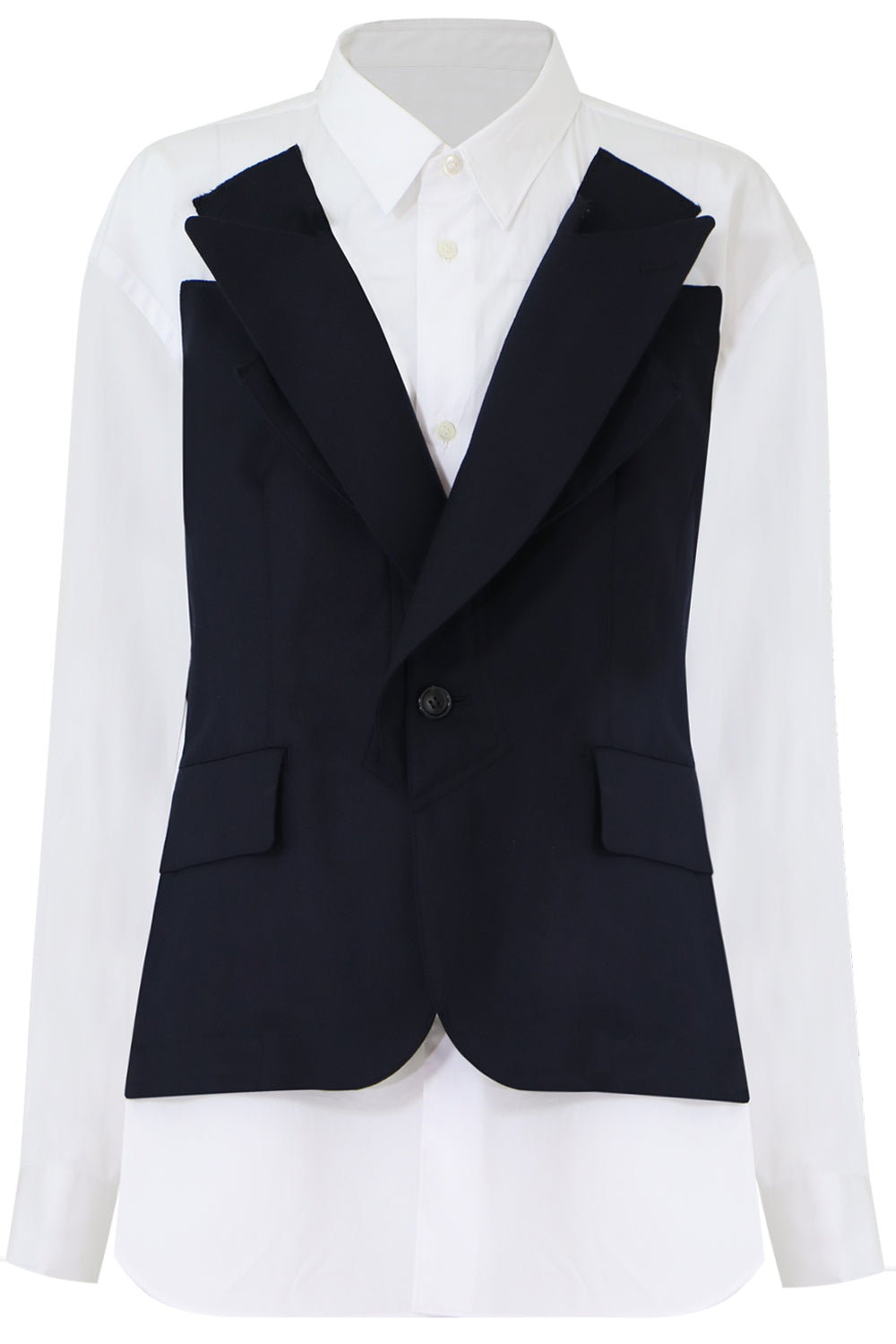 JUNYA WATANABE RTW LAYERED BODICE SHIRT L/S NAVY/WHITE