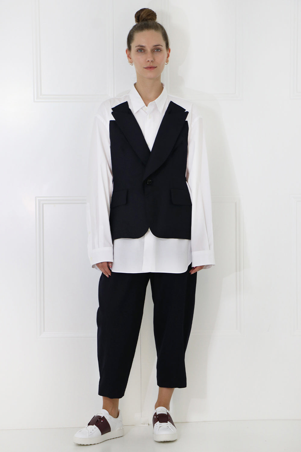 JUNYA WATANABE RTW LAYERED BODICE SHIRT L/S NAVY/WHITE